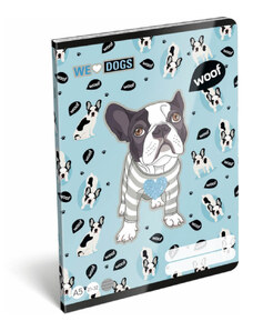 LIZZY CARD We Love Dogs Woof tűzött füzet A/5, 40 lap vonalas, kutyás