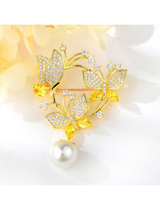 Arannyal bevont exkluzív pillangó bross sárga színű Swarovski kristályokkal (0212.)