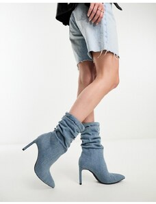 Bershka slouchy denim heeled boots in blue