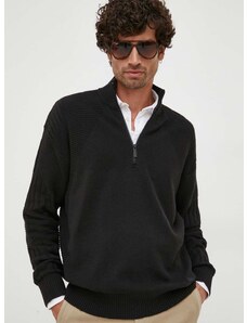 Calvin Klein gyapjúkeverék pulóver könnyű, férfi, fekete, félgarbó nyakú