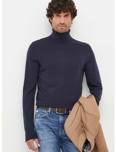 Calvin Klein gyapjú pulóver könnyű, férfi, sötétkék, garbónyakú