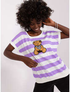 Fashionhunters White-violet striped blouse with teddy bear