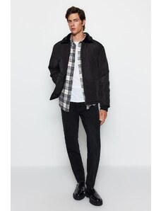 Trendyol férfi fekete regular fit für galléros gyapjú bélelt vastag kabát