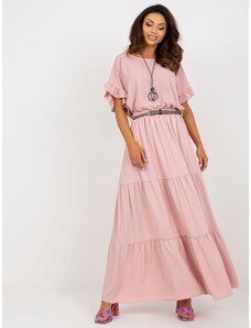Fashionhunters Light pink maxi skirt with frill and belt
