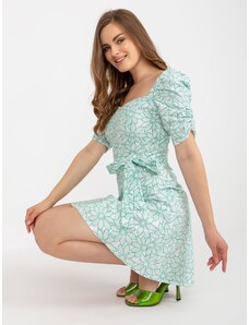 Fashionhunters White and green dress with ruffled sleeves