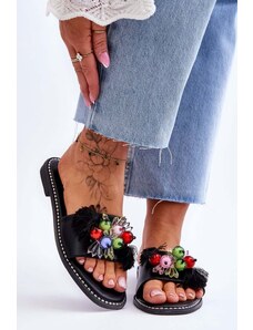Kesi Slippers with decorative beads S.Barski Black