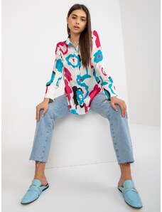 Fashionhunters Shirt with blue and fuchsia print on buttons