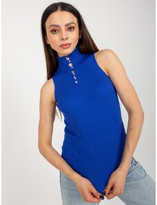 Fashionhunters Cobalt blue blouse with ribbed turtleneck
