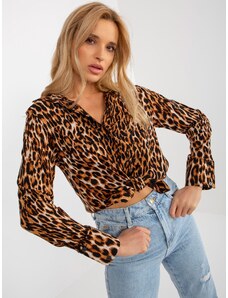 Fashionhunters Light brown and black button-down leopard shirt