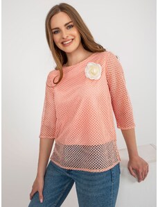 Fashionhunters Peach formal blouse with flower