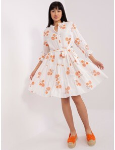 Fashionhunters White and orange patterned dress with frill