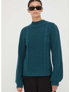 Bruuns Bazaar pulóver meleg, női, zöld, félgarbó nyakú