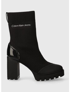 Calvin Klein Jeans bokacsizma PLATFORM KNIT SOCK WN fekete, női, magassarkú, YW0YW01196