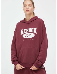Reebok Classic pamut melegítőfelső bordó, női, nyomott mintás, kapucnis