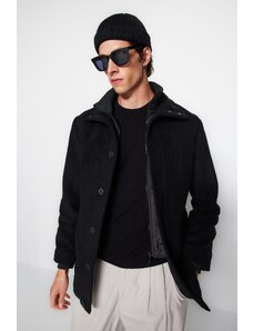 Trendyol Black Men's Regular Fit Standing Collar Wool Blended Winter Coat