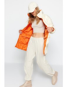 Trendyol Bézs-Tarka Oversize kabát Megfordítható, hordható, vízlepergető, steppelt felfújható kabát