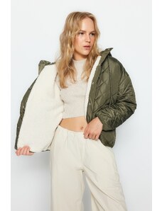 Trendyol Khaki Oversize kapucnis vízlepergető steppelt felfújható kabát