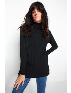 Trendyol Black álló gallér borda kötöttáru pulóver