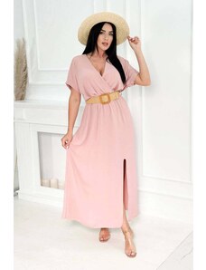 Kesi Long dress with decorative belt powder pink