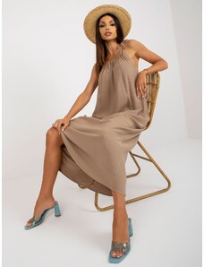 Fashionhunters Dark beige summer oversize dress with OCH BELLA canvas