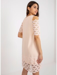 Fashionhunters Peach cocktail dress with decorative sleeves