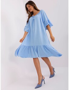 Fashionhunters Light blue dress with a loose cut ruffle