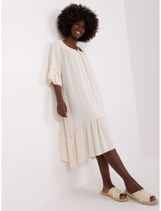 Fashionhunters Light beige dress with frills and 3/4 sleeves