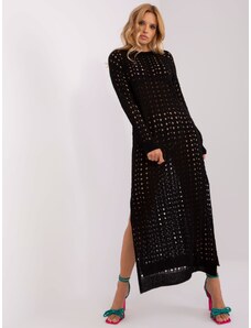 Fashionhunters Black knitted beach dress with slits