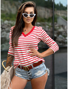 Fashionhunters Ecru-red basic striped blouse by MAYFLIES