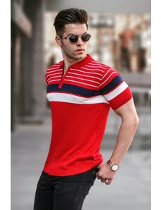 Madmext Men's Red Polo Neck Zippered T-Shirt 5732