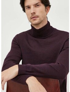 BOSS gyapjú pulóver könnyű, férfi, bordó, garbónyakú