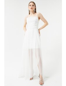 Lafaba női fehér mellkasi drapériás csillogó estélyi ruha
