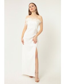 Lafaba női fehér otriş részletes estélyi ruha és ballagási ruha