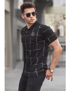 Madmext Black Patterned Polo Neck T-Shirt 5887
