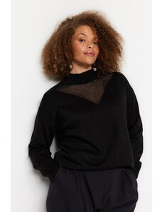 Trendyol Curve Black Tulle részletes kötöttáru pulóver
