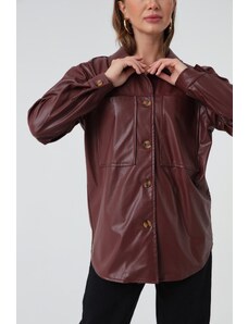 Lafaba Women's Claret Red Faux Leather Shirt