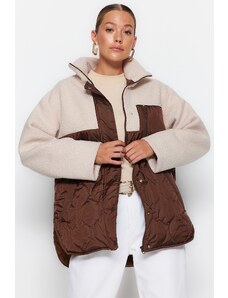 Trendyol Brown-Tarka Túlméretezett Plüss részletes, vízlepergető steppelt felfújható kabát