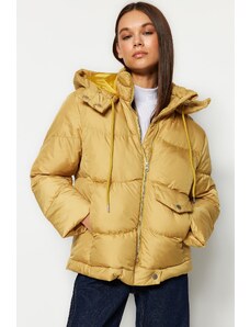 Trendyol Mustár Oversize kapucnis vízlepergető felfújható kabát