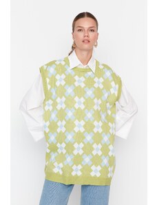 Trendyol világoszöld virágos kötöttáru pulóver