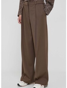 Calvin Klein nadrág gyapjú keverékből barna, magas derekú széles
