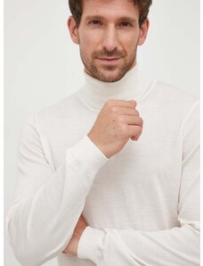 BOSS gyapjú pulóver könnyű, férfi, fehér, garbónyakú