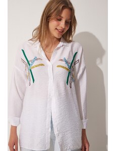 Happiness İstanbul Women's White Sequins Oversized Airon Shirt with Sequins