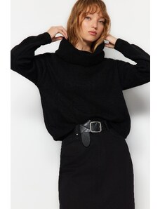 Trendyol Black puha textúrájú lehajtható gallér kötöttáru pulóver