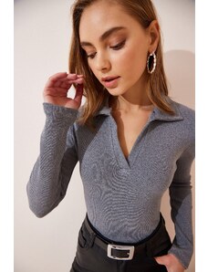 Happiness İstanbul Women's Smoked Polo Neck Corduroy Knitted Blouse