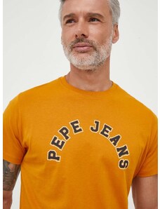 Pepe Jeans pamut póló Westend sárga, nyomott mintás
