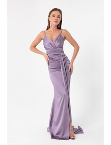 Lafaba női lila pántos hosszú szatén estélyi ruha és ballagási ruha