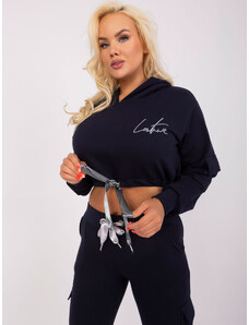 Fashionhunters Navy blue plus size set with short sweatshirt