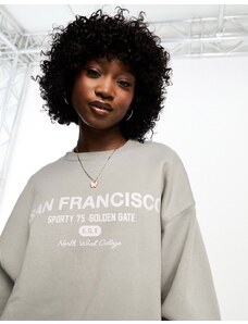 Bershka 'San Francisco' oversized sweatshirt in pale grey