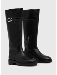 Calvin Klein csizma RUBBER SOLE KNEE BOOT W/HW fekete, női, lapos talpú, HW0HW01689