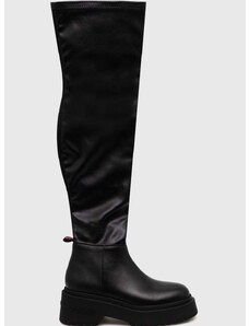 Tommy Jeans csizma TJW OVER THE KNEE BOOTS fekete, női, platformos, EN0EN02254
